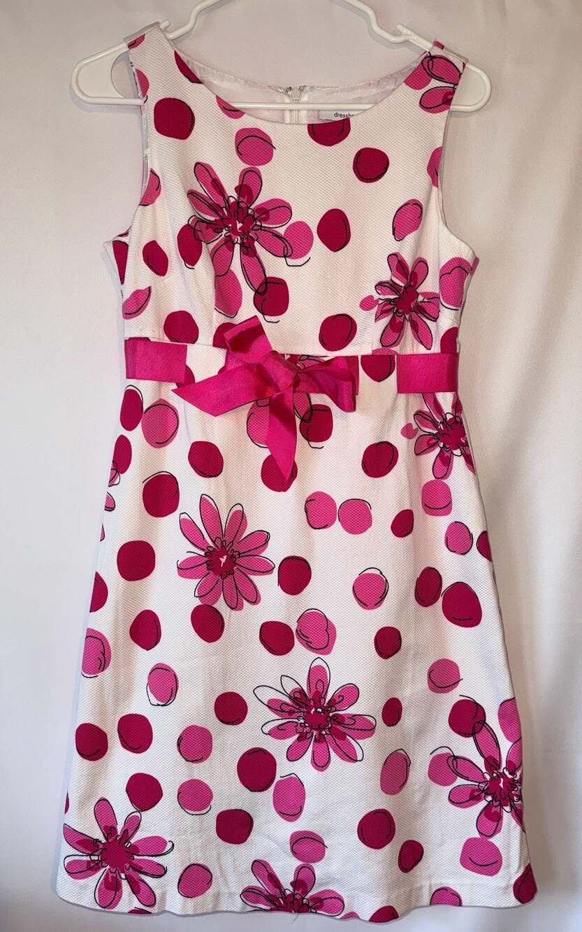 Dressbarn Sleeveless Floral Polka Dot Dress Size 4 Barbiecore Preppy Dopamine